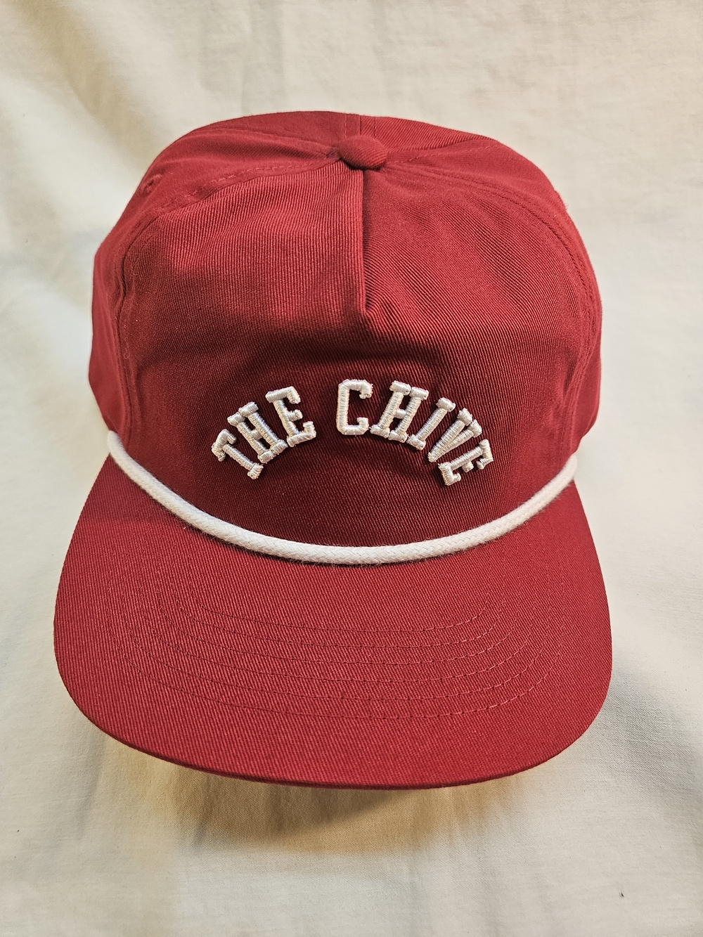 The Chive Red Cap with White Rope Trim
